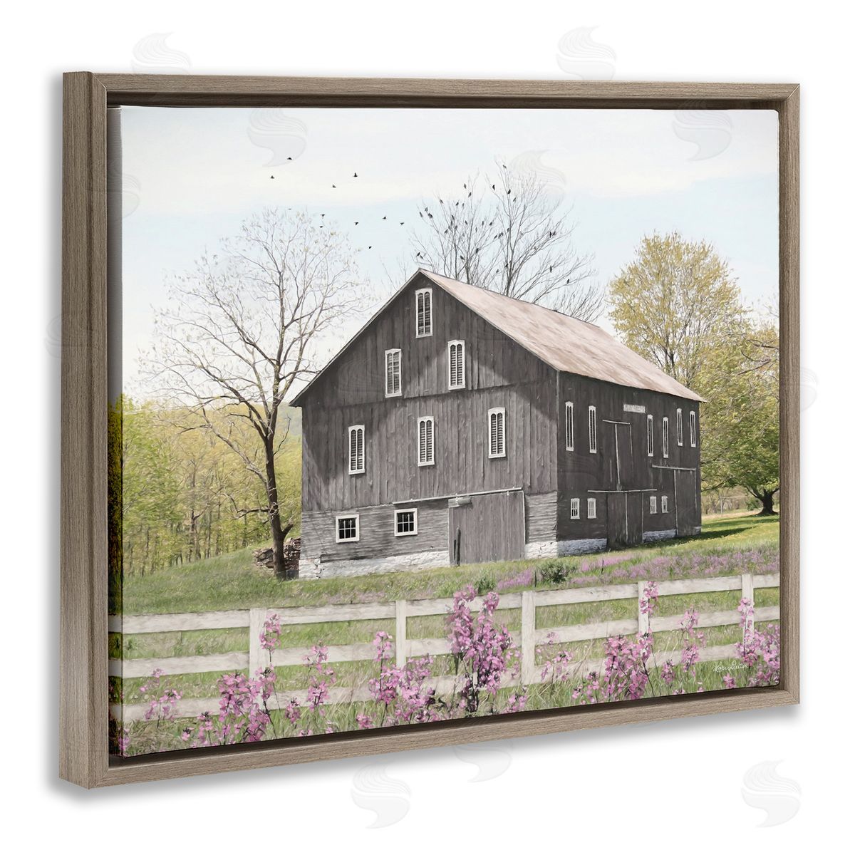 Lori Deiter Rural Country Cottage Comforting Grassy Meadow Flowers Brown Floating Frame Canvas Wall Art Print