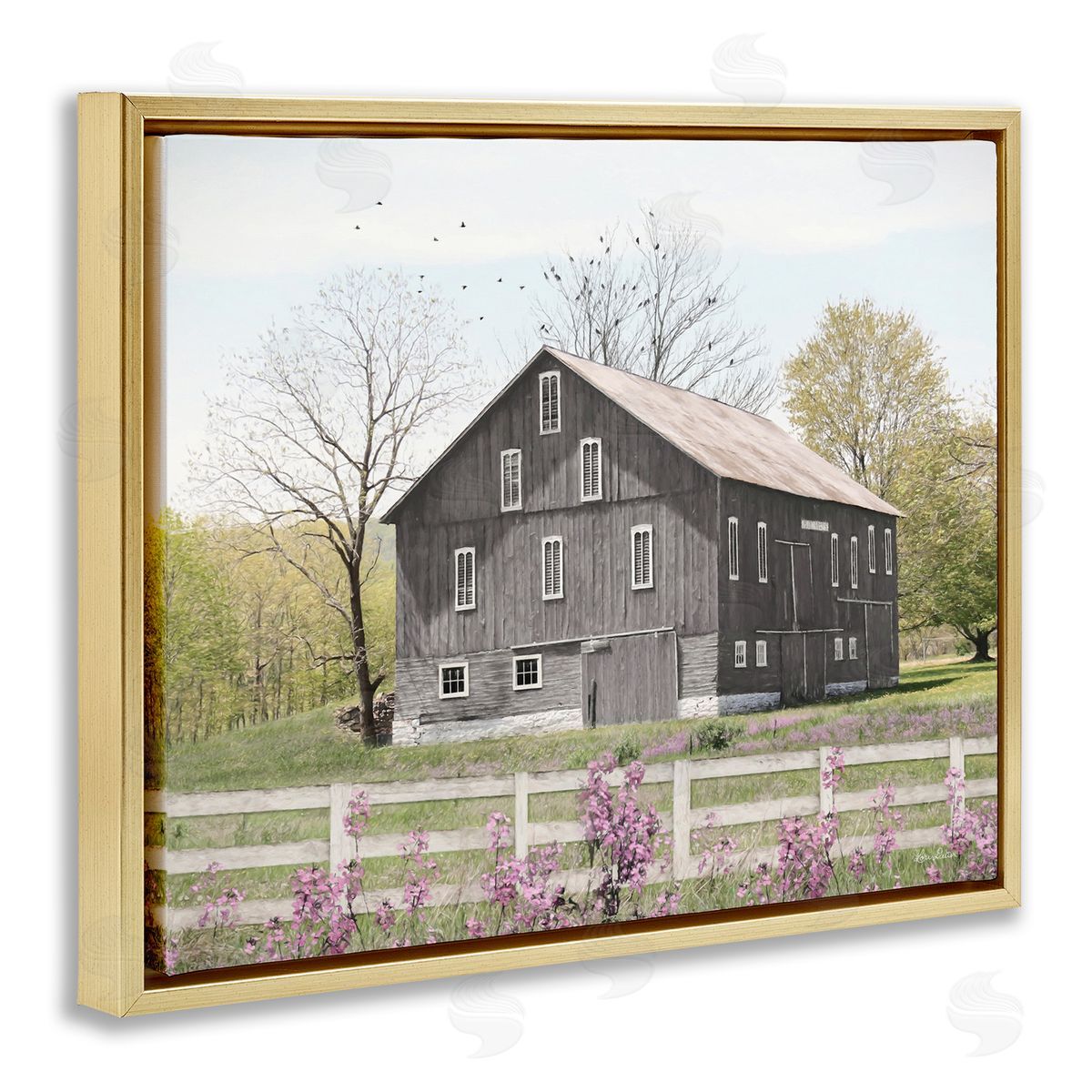 Lori Deiter Rural Country Cottage Comforting Grassy Meadow Flowers Gold Floating Frame Canvas Wall Art Print