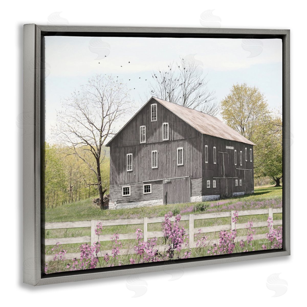 Lori Deiter Rural Country Cottage Comforting Grassy Meadow Flowers Gray Floating Frame Canvas Wall Art Print
