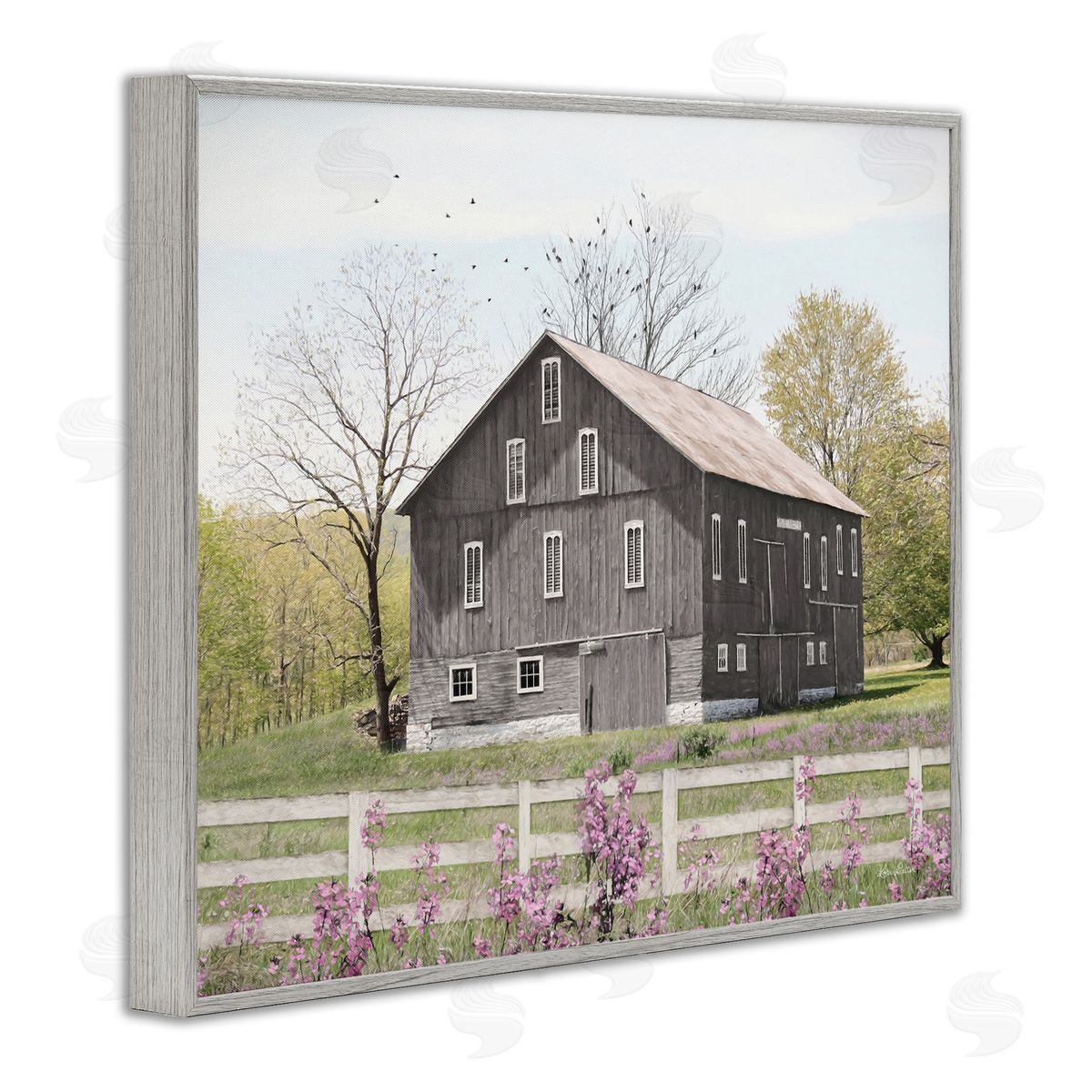Lori Deiter Rural Country Cottage Comforting Grassy Meadow Flowers Gray Framed Giclee Wall Art Print