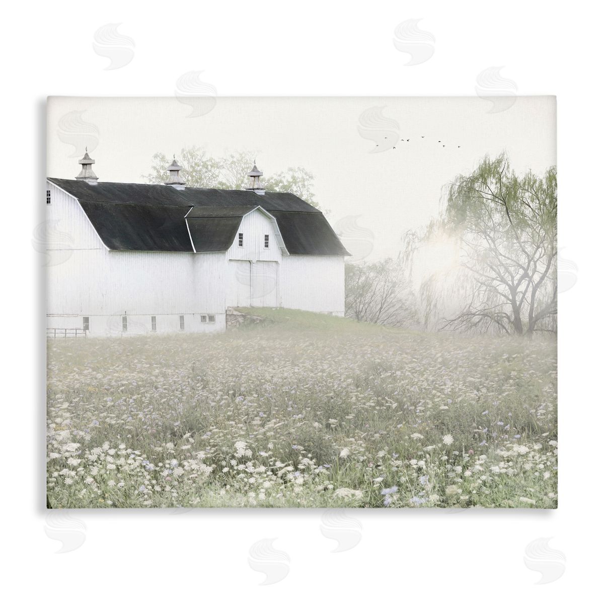 Lori Deiter Peaceful White Barn Countryside Meadow Blooming Buds Stretched Canvas Wall Art Print