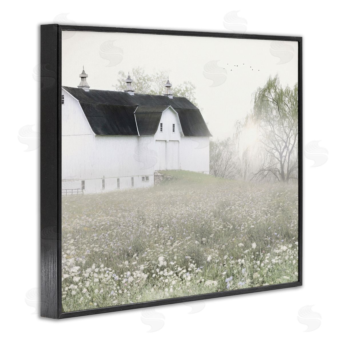 Lori Deiter Peaceful White Barn Countryside Meadow Blooming Buds Black Framed Giclee Wall Art Print
