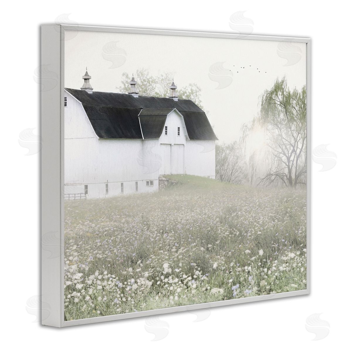 Lori Deiter Peaceful White Barn Countryside Meadow Blooming Buds White Framed Giclee Wall Art Print