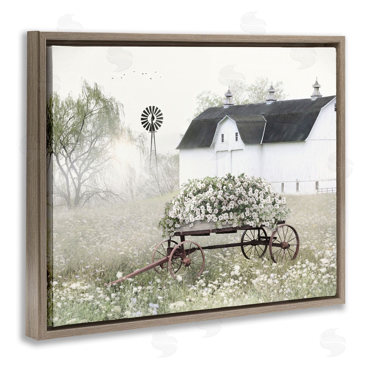 Endearing Vintage Flower Wagon Brown Floating Frame Canvas Wall Art, Home Decor by Lori Deiter