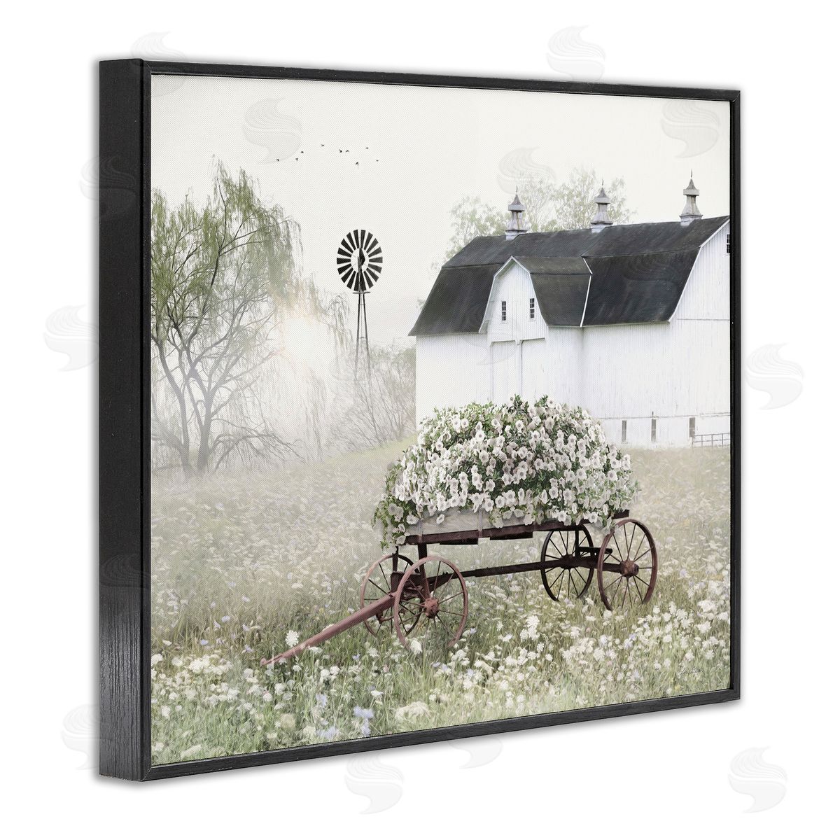 Endearing Vintage Flower Wagon Black Frame Print Wall Art, Home Decor by Lori Deiter