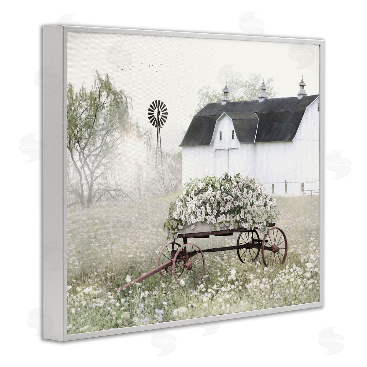 Endearing Vintage Flower Wagon White Frame Print Wall Art, Home Decor by Lori Deiter