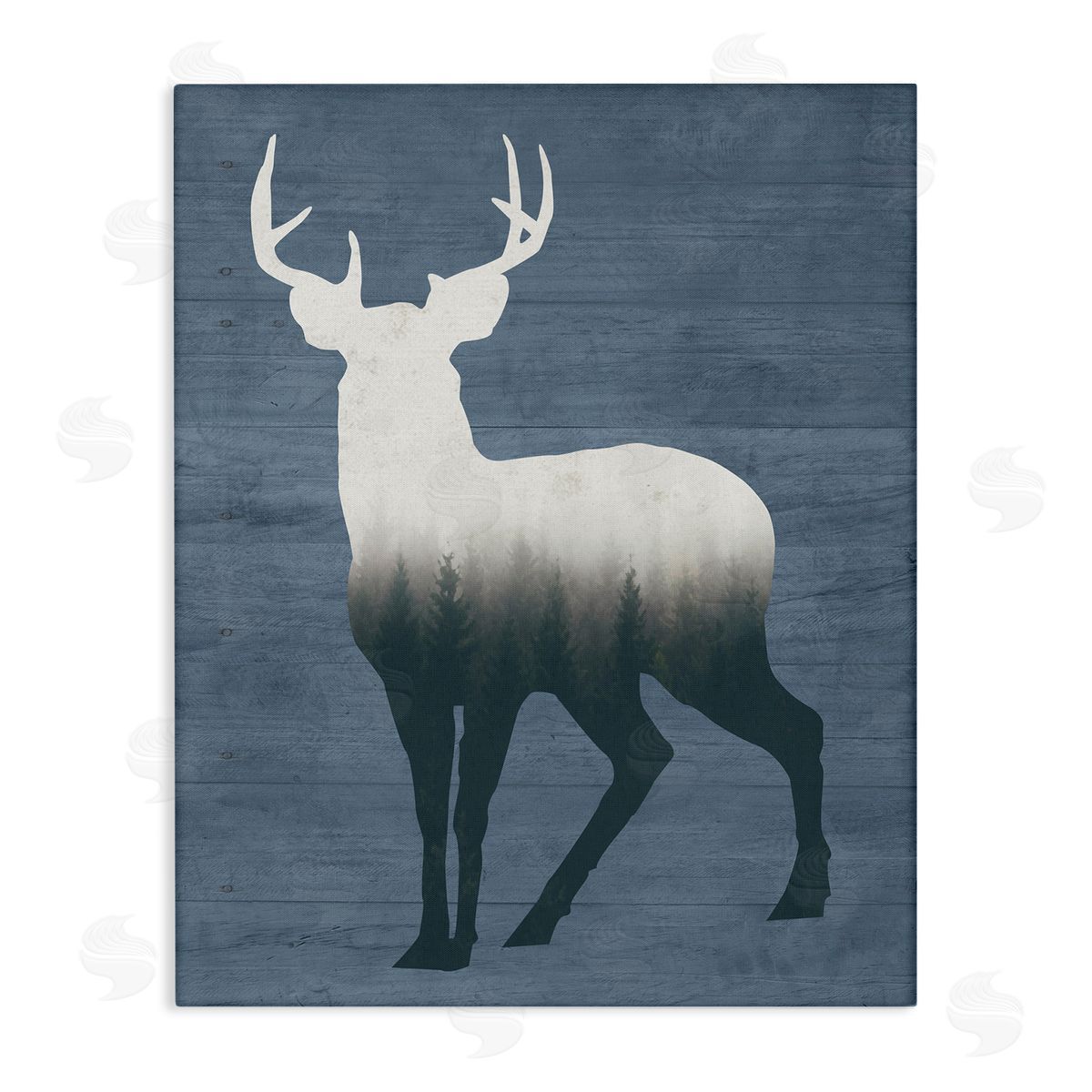 Lettered and Lined Rustic Deer Silhouette Cabin Grain Pattern Stretched Canvas Wall Art Print