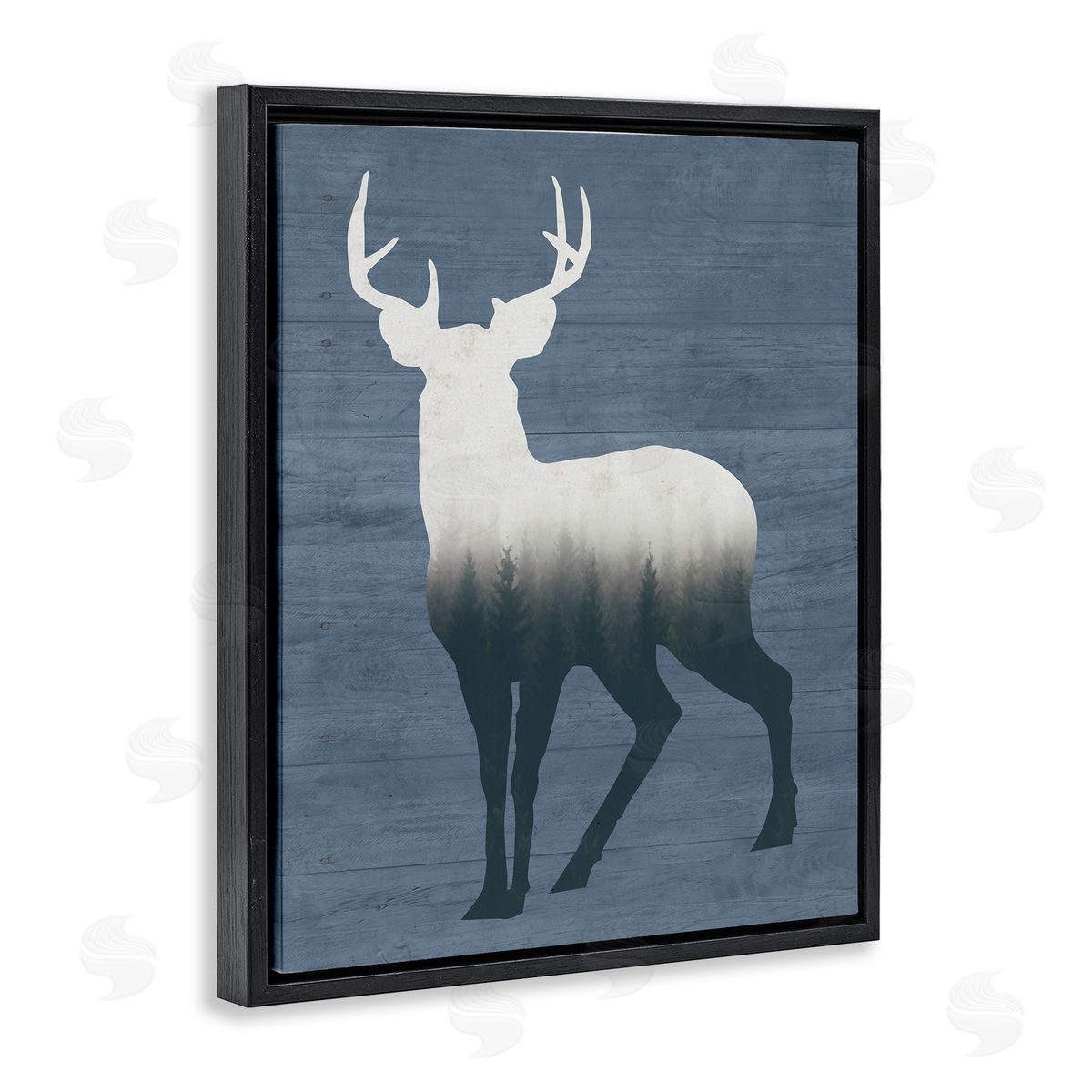 Lettered and Lined Rustic Deer Silhouette Cabin Grain Pattern Black Floating Frame Canvas Wall Art Print