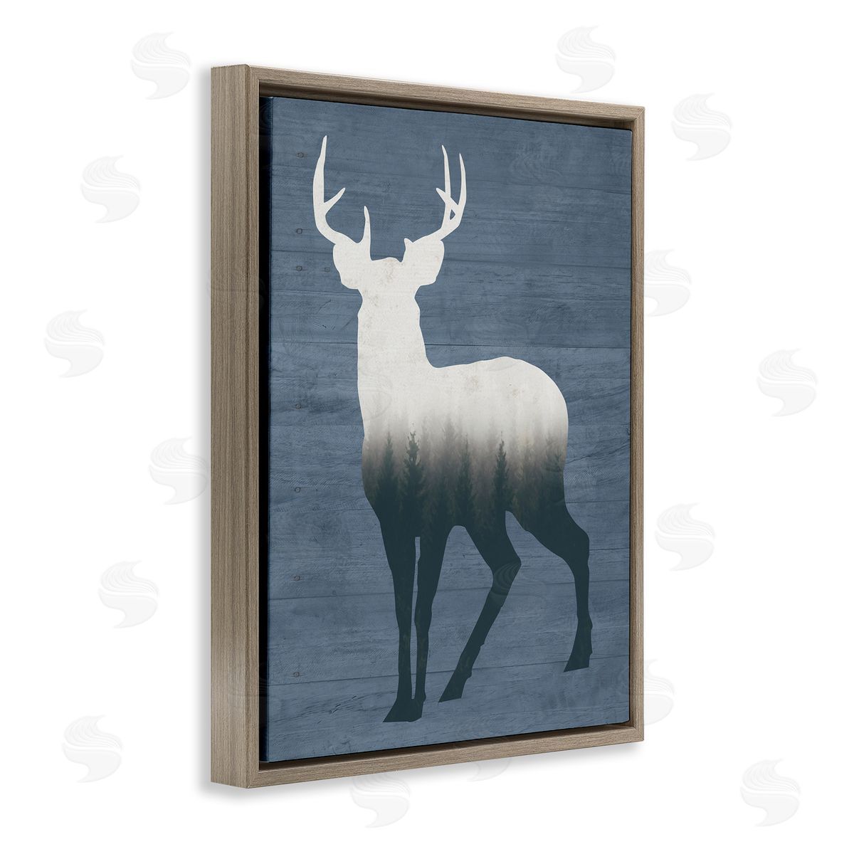 Lettered and Lined Rustic Deer Silhouette Cabin Grain Pattern Brown Floating Frame Canvas Wall Art Print