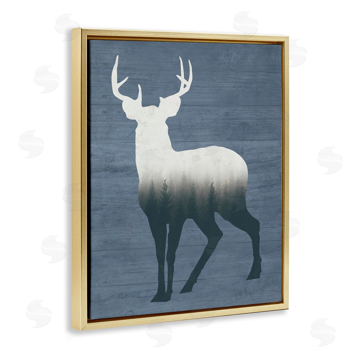 Lettered and Lined Rustic Deer Silhouette Cabin Grain Pattern Gold Floating Frame Canvas Wall Art Print