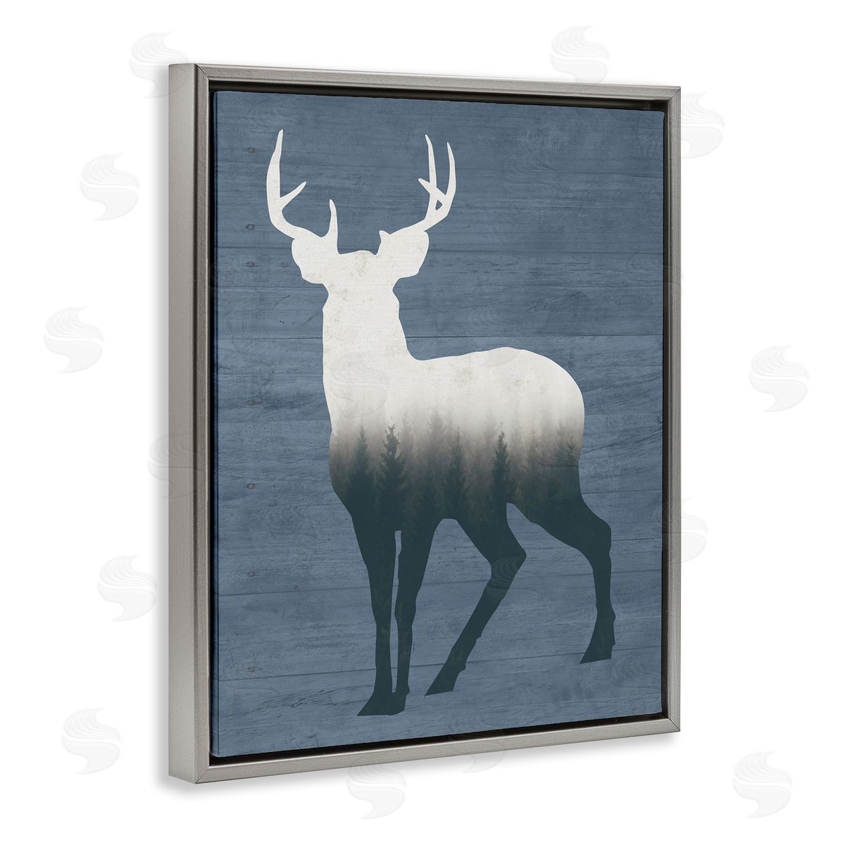 Lettered and Lined Rustic Deer Silhouette Cabin Grain Pattern Gray Floating Frame Canvas Wall Art Print