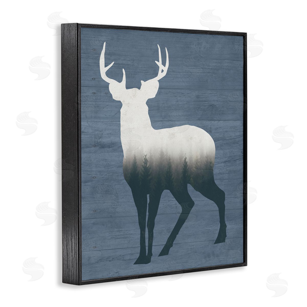 Lettered and Lined Rustic Deer Silhouette Cabin Grain Pattern Black Framed Giclee Wall Art Print