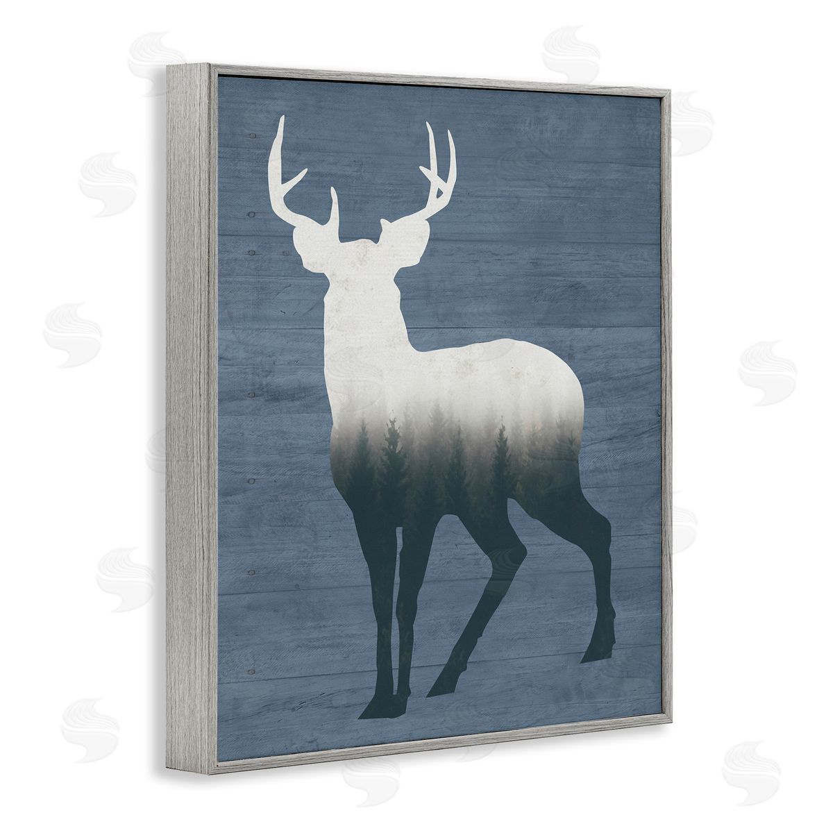 Lettered and Lined Rustic Deer Silhouette Cabin Grain Pattern Gray Framed Giclee Wall Art Print