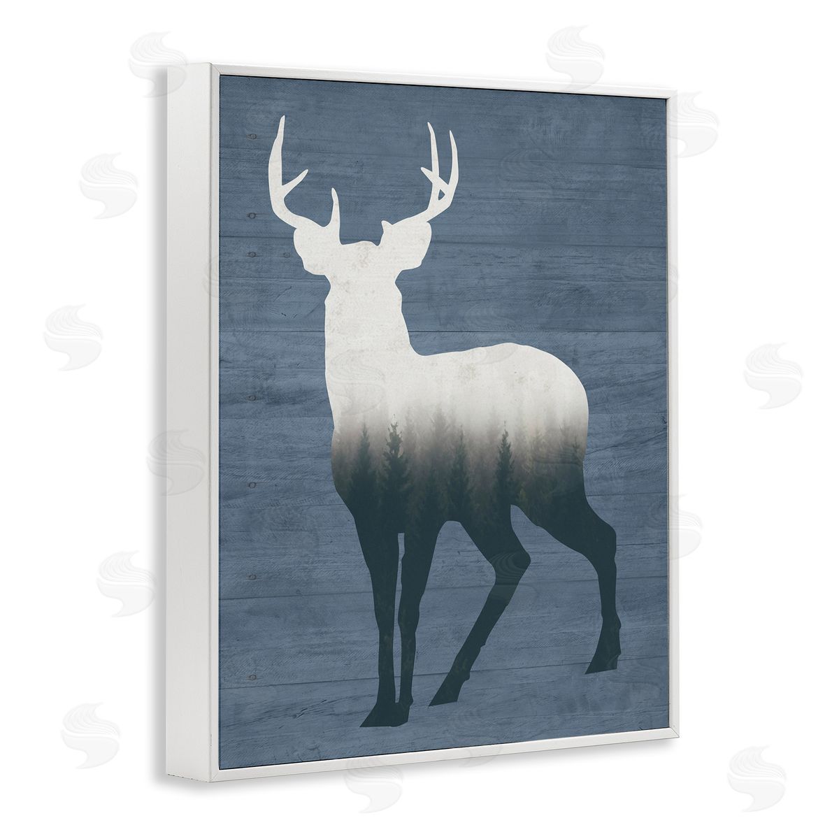 Lettered and Lined Rustic Deer Silhouette Cabin Grain Pattern White Framed Giclee Wall Art Print