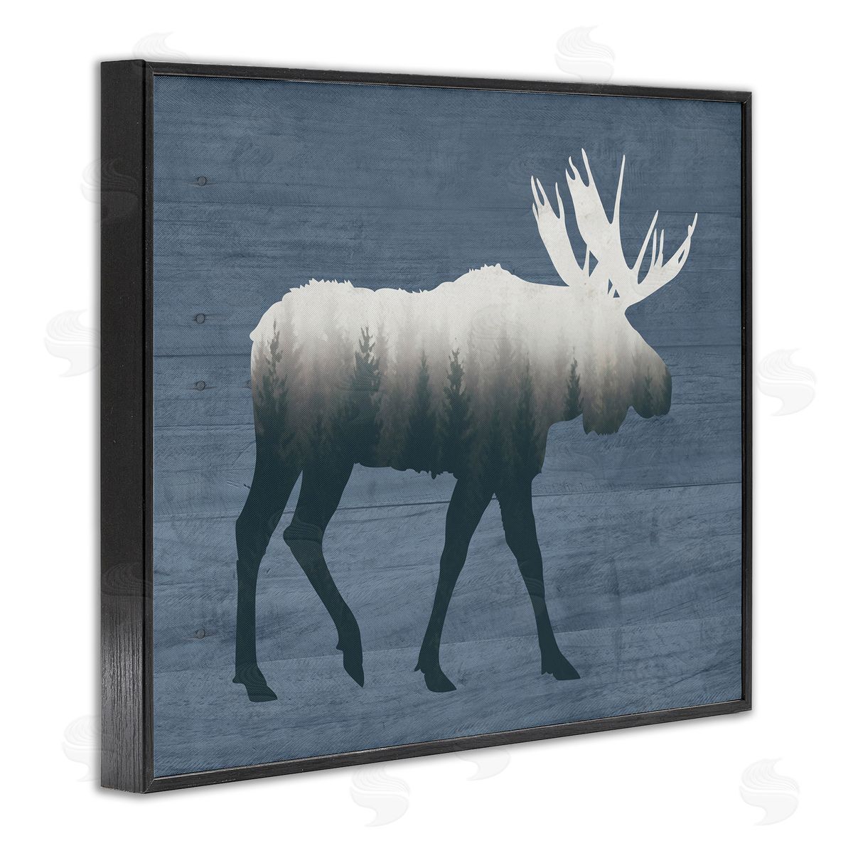Lettered and Lined Woodland Trees Within Moose Silhouette Rustic Animal Black Framed Giclee Wall Art Print