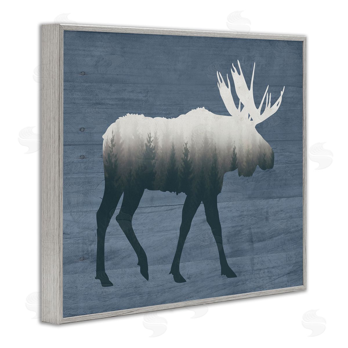Lettered and Lined Woodland Trees Within Moose Silhouette Rustic Animal Gray Framed Giclee Wall Art Print