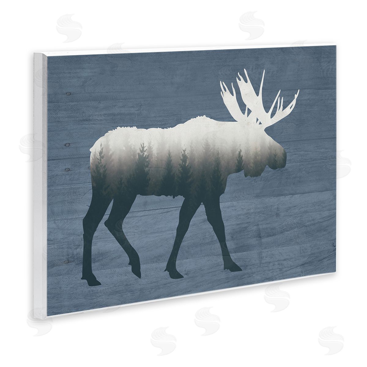 Lettered and Lined Woodland Trees Within Moose Silhouette Rustic Animal Wall Plaque Art Print