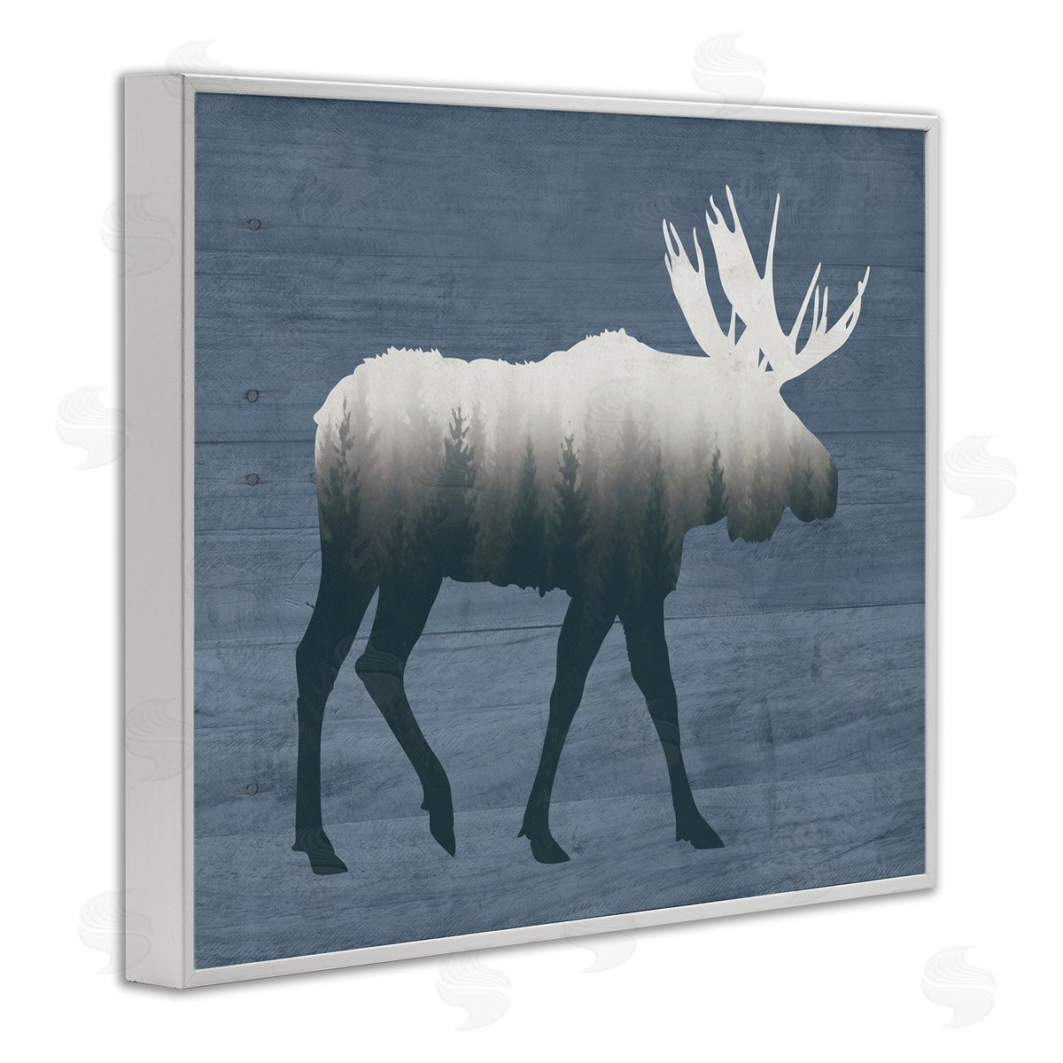 Lettered and Lined Woodland Trees Within Moose Silhouette Rustic Animal White Framed Giclee Wall Art Print