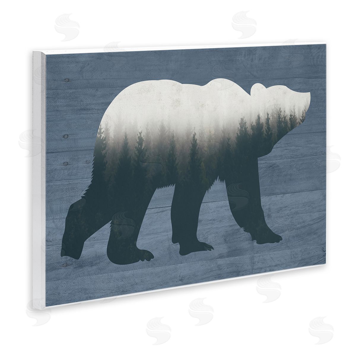 Lettered and Lined Rustic Woodland Trees Bear Silhouette Grainy Pattern Wall Plaque Art Print