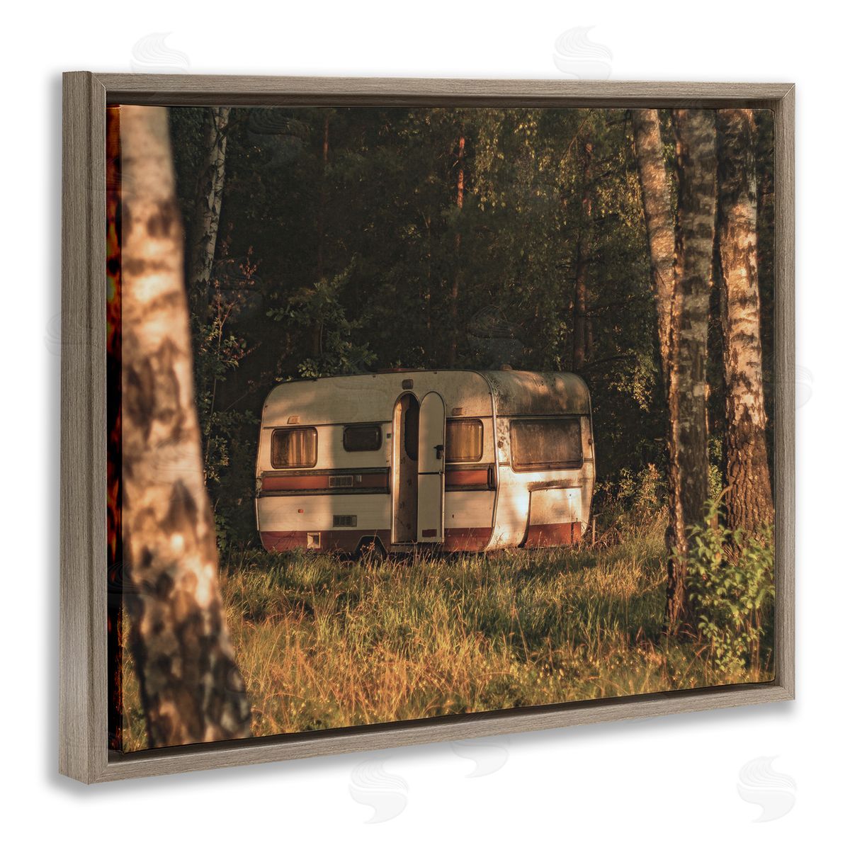 Stupell Studio Quiet Camper Van Deep Woodland Forest Clearing  Brown Floating Frame Canvas Wall Art Print
