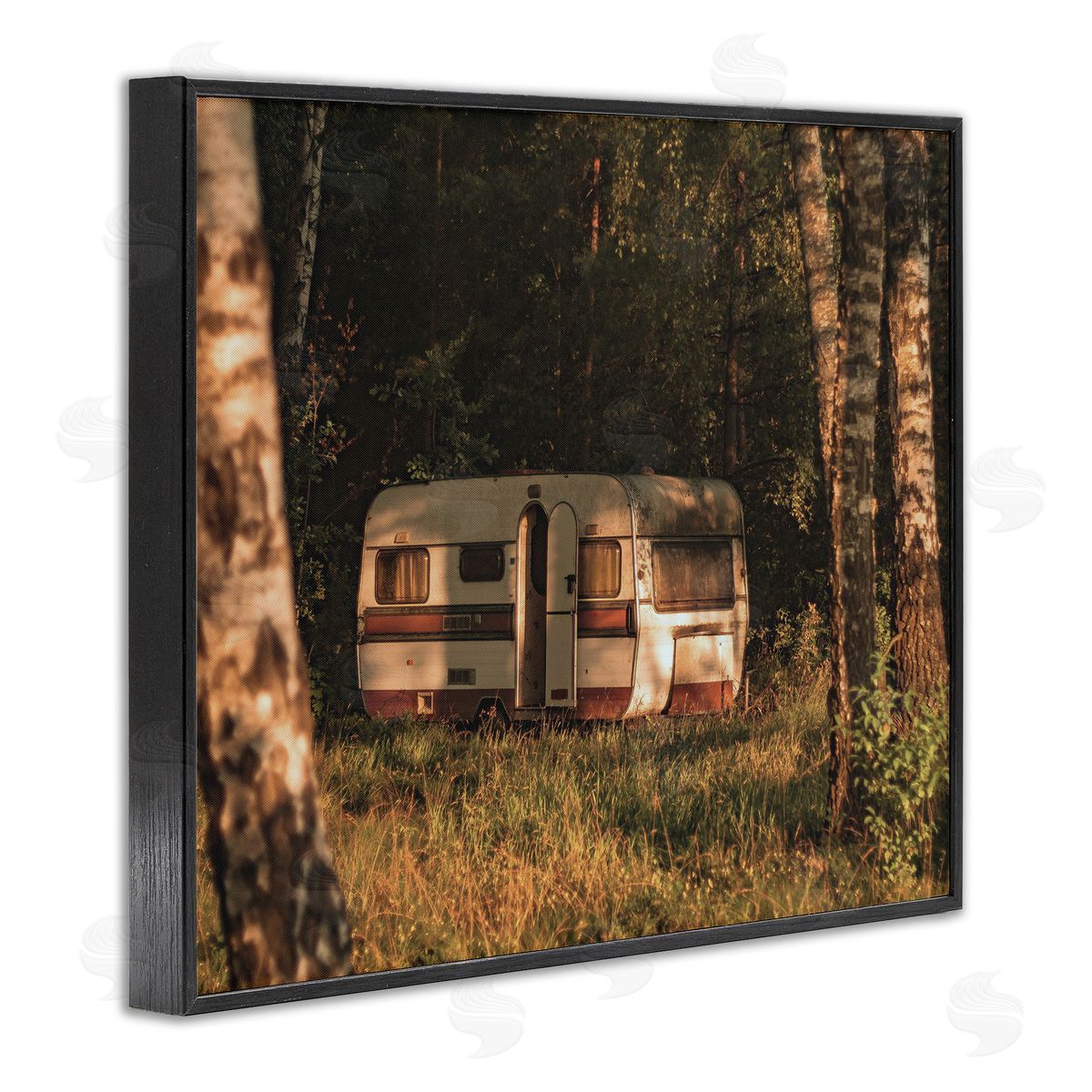 Stupell Studio Quiet Camper Van Deep Woodland Forest Clearing  Black Framed Giclee Wall Art Print