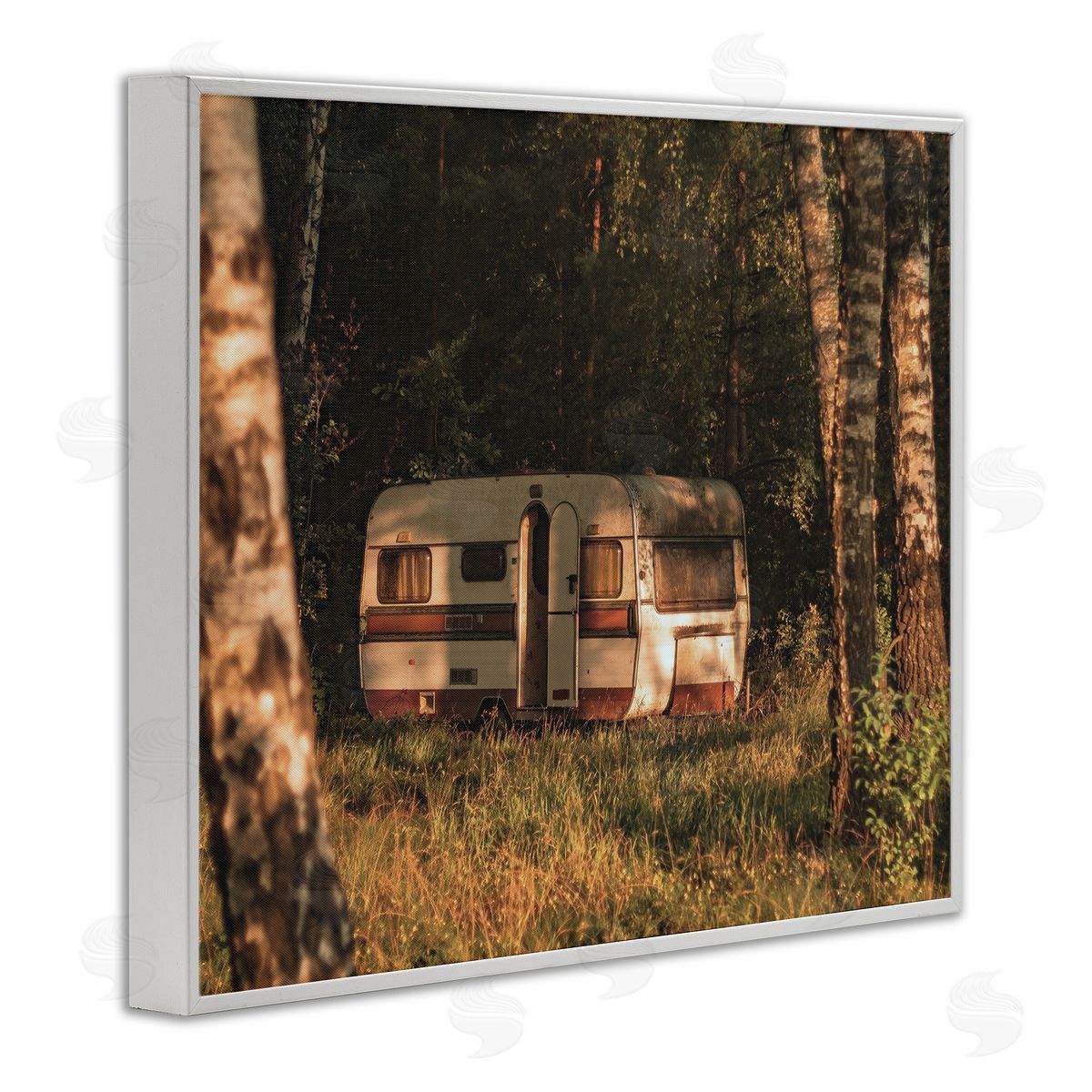 Stupell Studio Quiet Camper Van Deep Woodland Forest Clearing  White Framed Giclee Wall Art Print