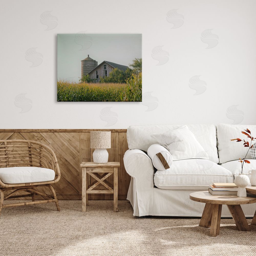 Stupell Studio Soothing Countryside Barn Clear Sky Rural Grass Canvas Wall Art Print in Room