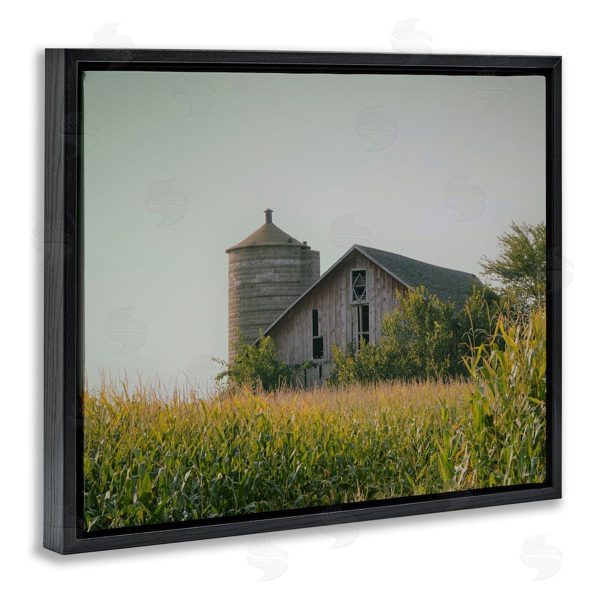 Stupell Studio Soothing Countryside Barn Clear Sky Rural Grass Black Floating Frame Canvas Wall Art Print