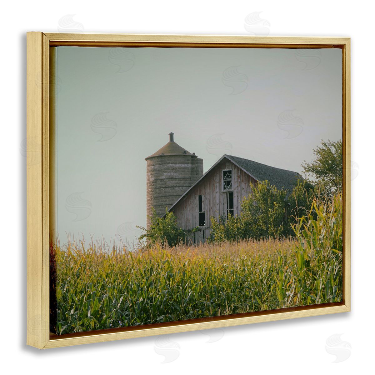 Stupell Studio Soothing Countryside Barn Clear Sky Rural Grass Gold Floating Frame Canvas Wall Art Print