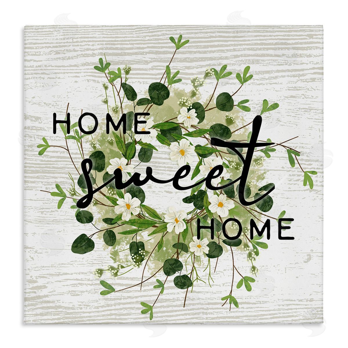 Ziwei Li Sweet Home Typography Floral Greenery Wreath Stretched Canvas Wall Art Print