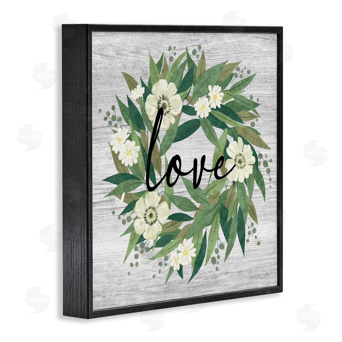 Ziwei Li Love Typography White Blossom Wreath Country Botanicals Black Framed Glicee Wall Art Print
