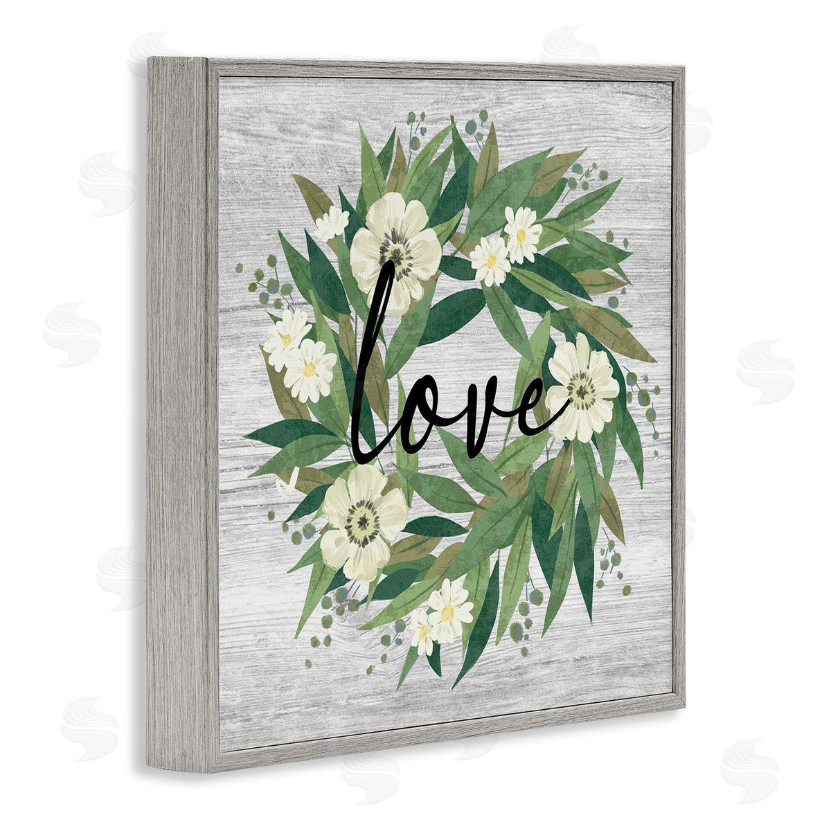 Ziwei Li Love Typography White Blossom Wreath Country Botanicals Gray Framed Glicee Wall Art Print