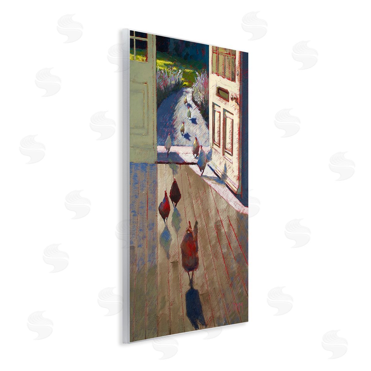 Lisa Timmerman Chickens Strolling Through Farmhouse Doorway Contemporary Strokes Wall Plaque Art Print