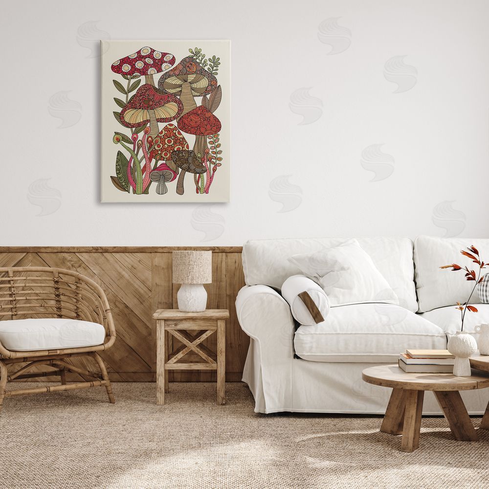 Valentina Harper Layered Mushrooms Nature Botanicals Intricate Floral Patterns Canvas Wall Art Print in Room