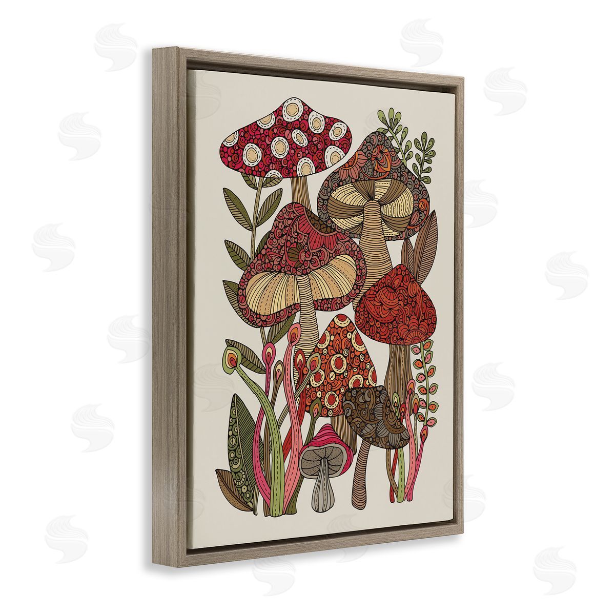 Valentina Harper Layered Mushrooms Nature Botanicals Intricate Floral Patterns Brown Floating Frame Canvas Wall Art Print