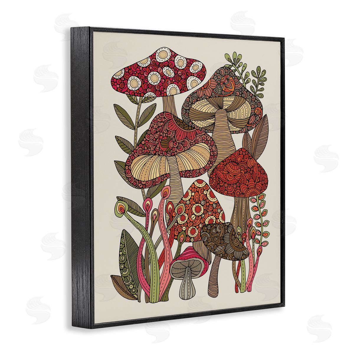 Valentina Harper Layered Mushrooms Nature Botanicals Intricate Floral Patterns Black Framed Giclee Wall Art Print