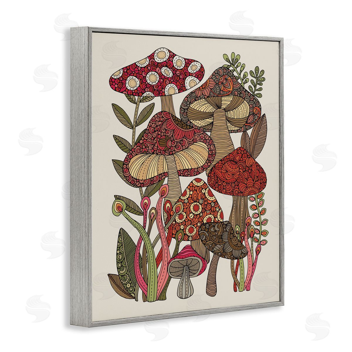 Valentina Harper Layered Mushrooms Nature Botanicals Intricate Floral Patterns Gray Framed Giclee Wall Art Print