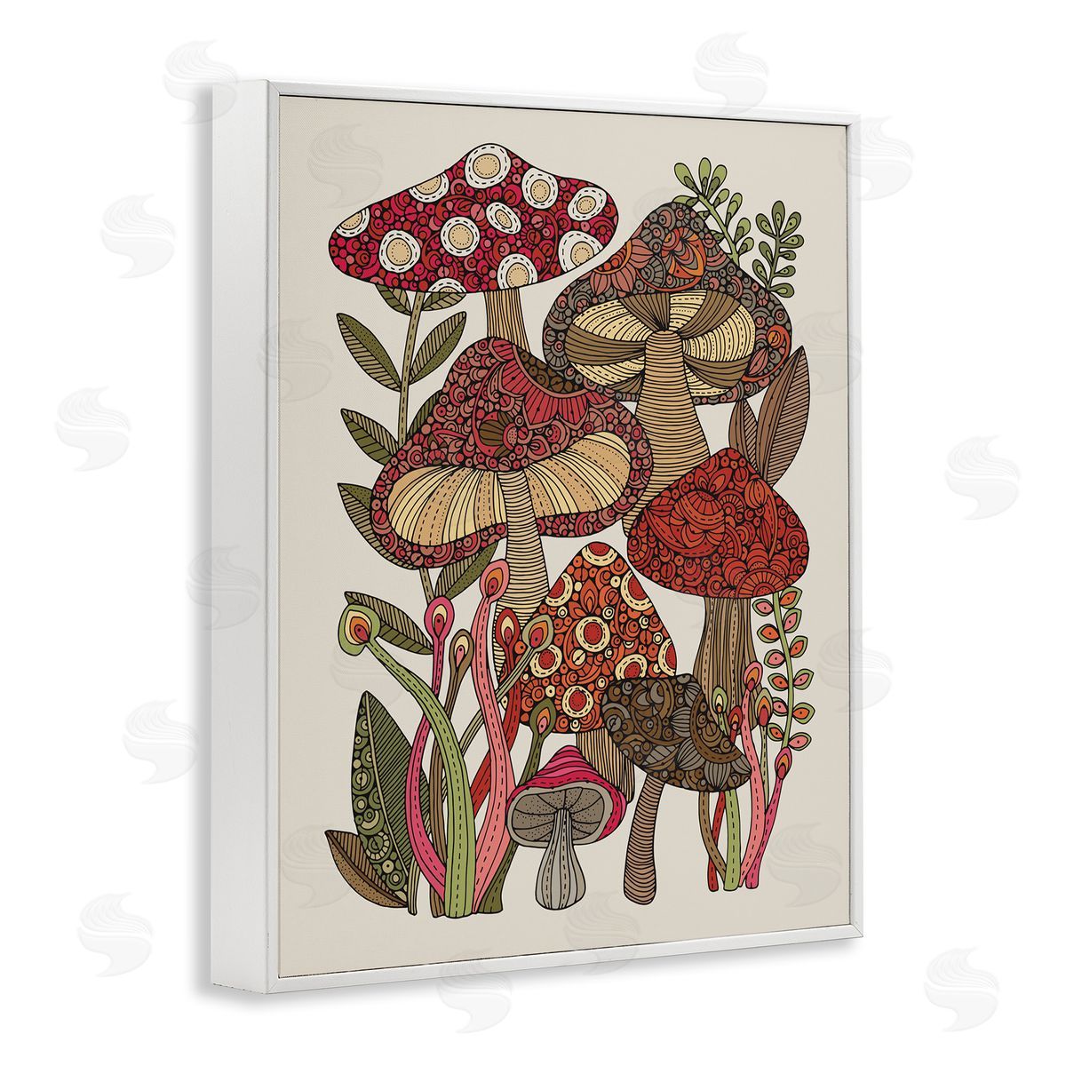 Valentina Harper Layered Mushrooms Nature Botanicals Intricate Floral Patterns White Framed Giclee Wall Art Print