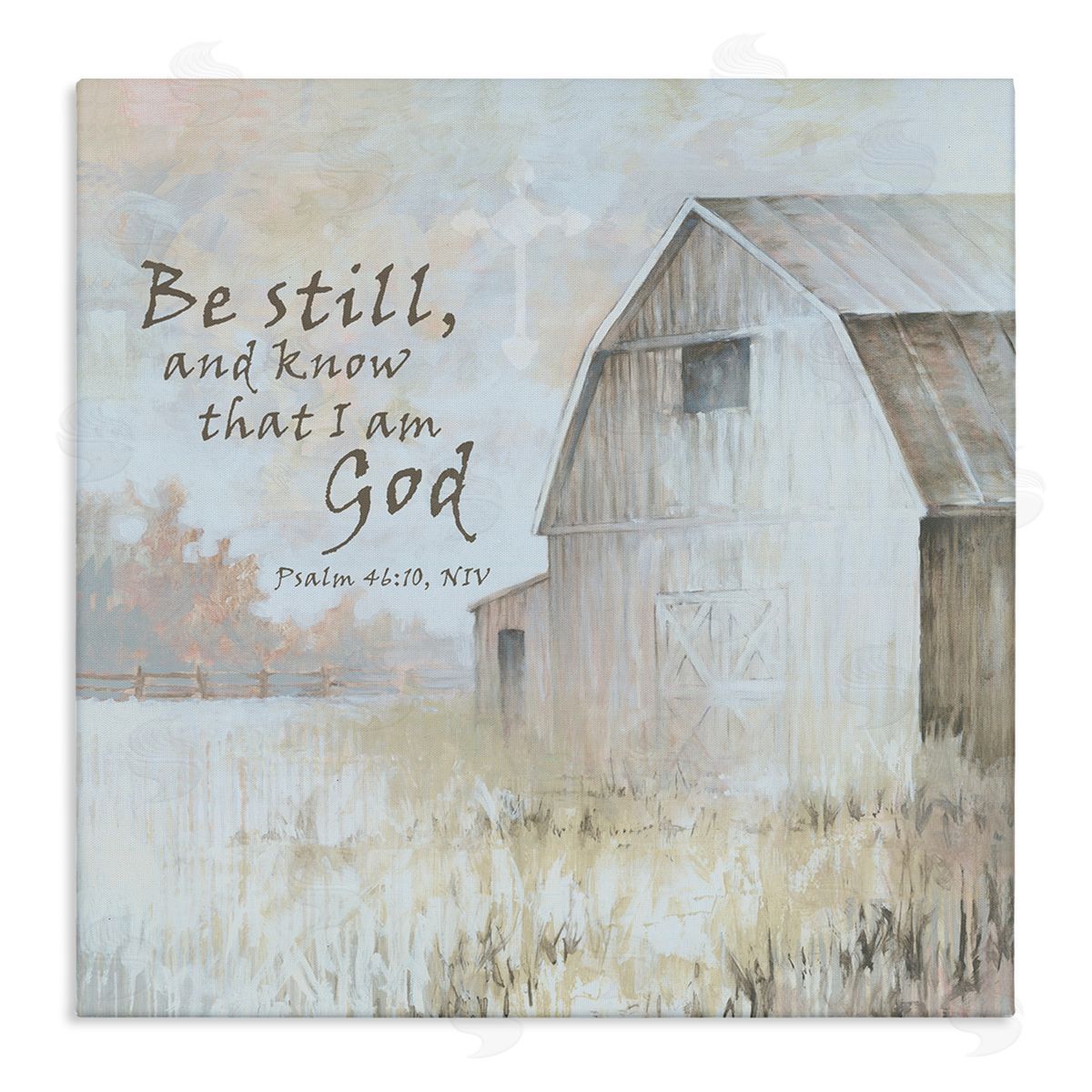 White Ladder Religious Psalm Verse Rural Country Barn Farmland Stretched Canvas Wall Art Print