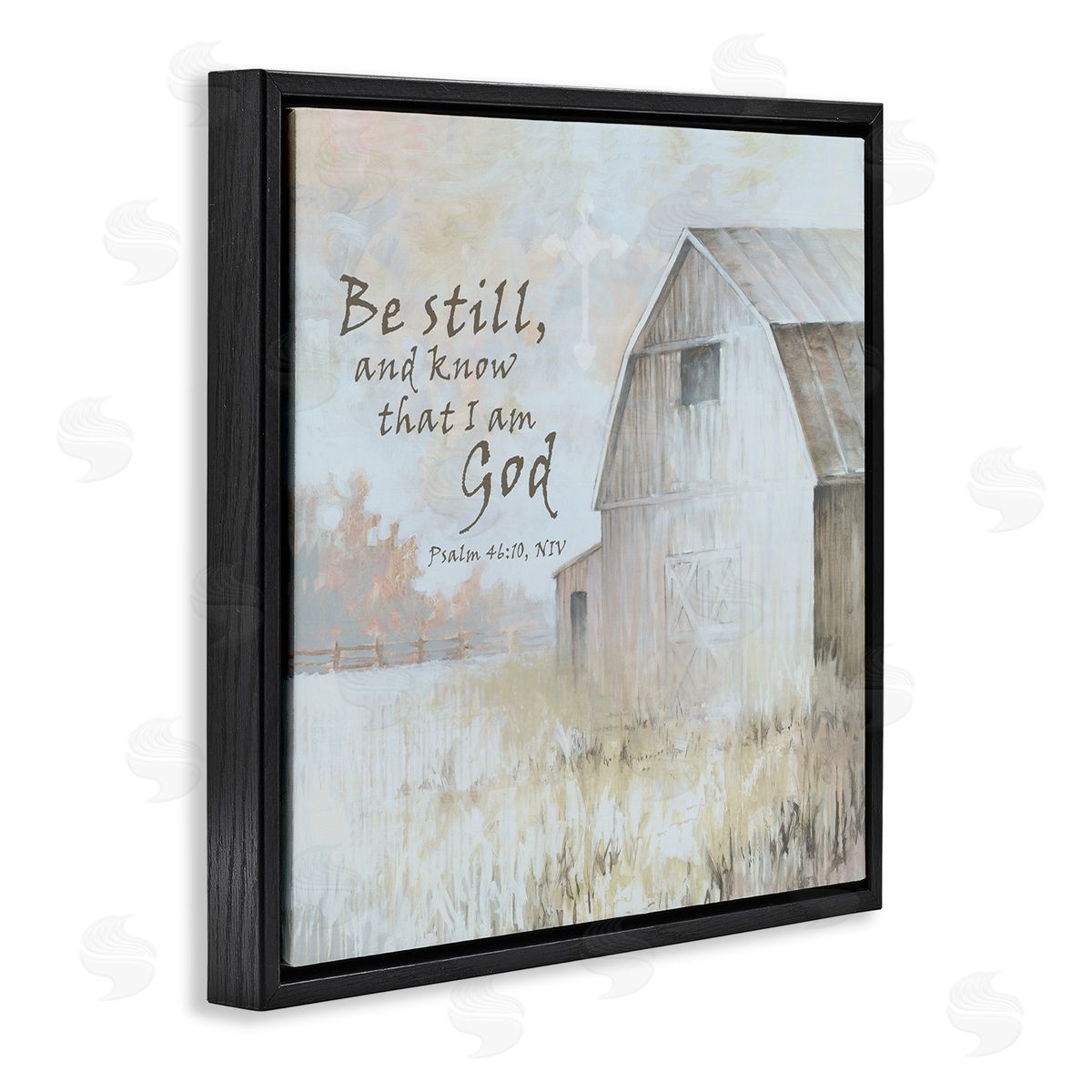 White Ladder Religious Psalm Verse Rural Country Barn Farmland Black Floating Frame Canvas Wall Art Print