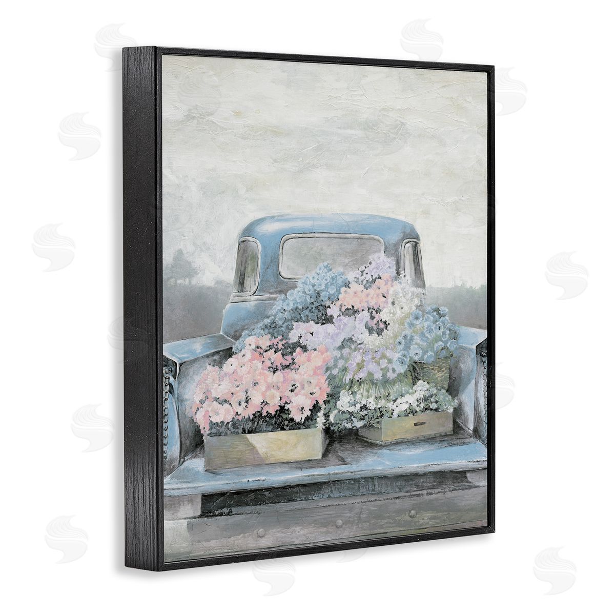 White Ladder Varied Floral Blossoms Vintage Countryside Pickup Truck  Black Framed Giclee Wall Art Print