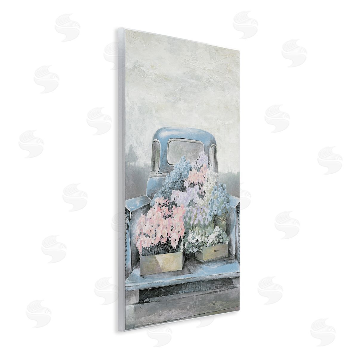 White Ladder Varied Floral Blossoms Vintage Countryside Pickup Truck  Wall Plaque Art Print
