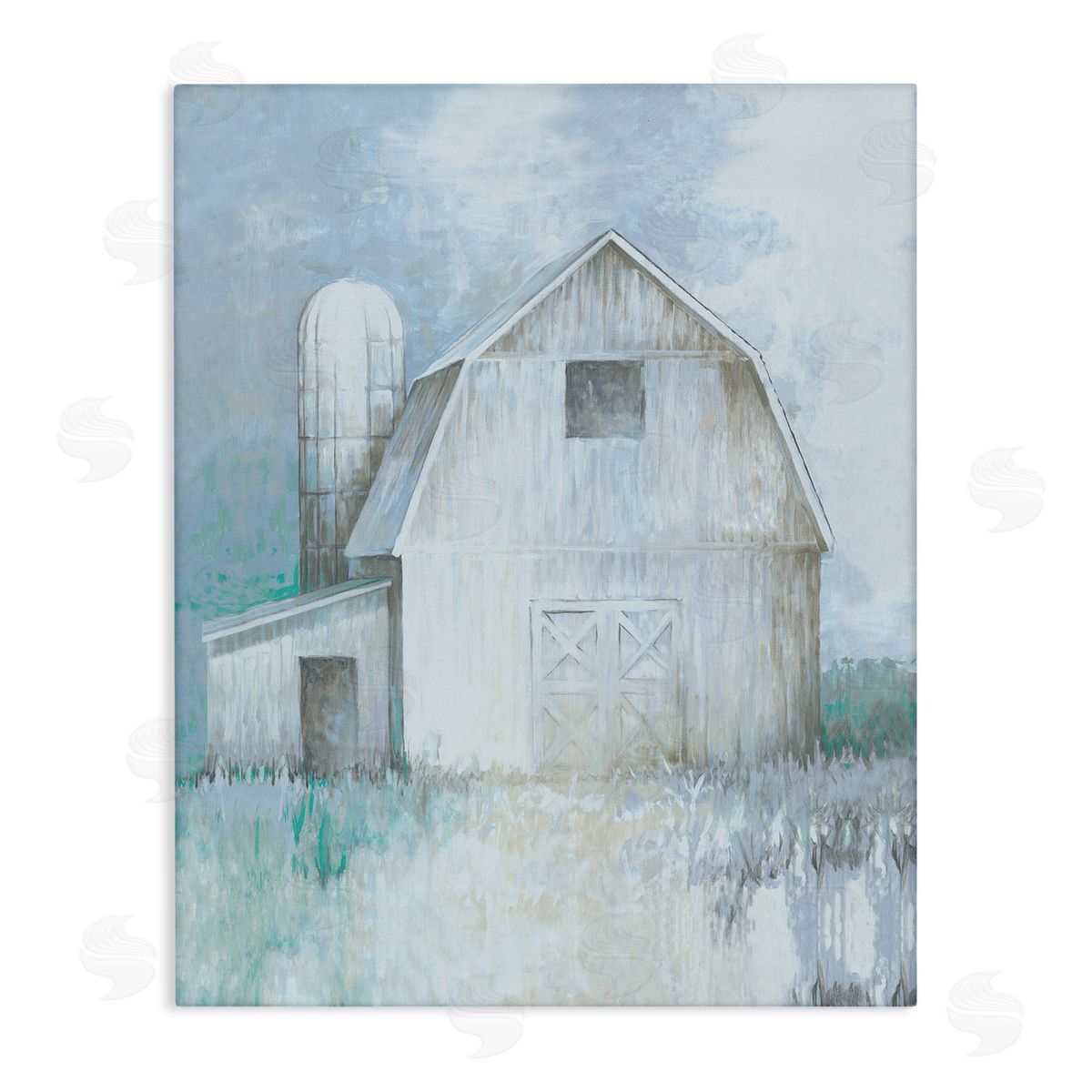 White Ladder Modern Country Barn Contemporary Pastel Brush Strokes Stretched Canvas Wall Art Print