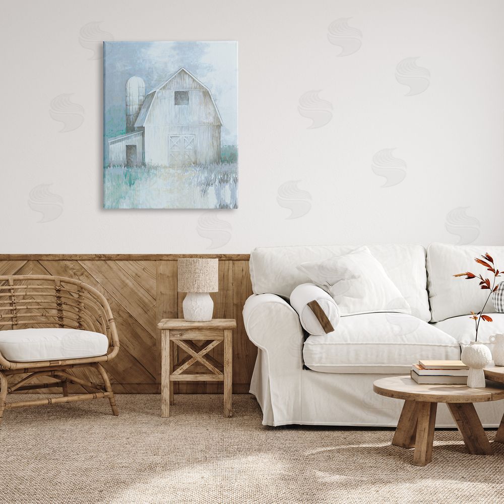 White Ladder Modern Country Barn Contemporary Pastel Brush Strokes Canvas Wall Art Print in Room