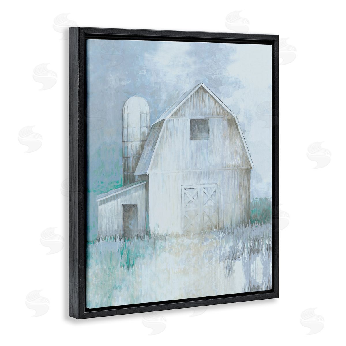 White Ladder Modern Country Barn Contemporary Pastel Brush Strokes Black Floating Frame Canvas Wall Art Print
