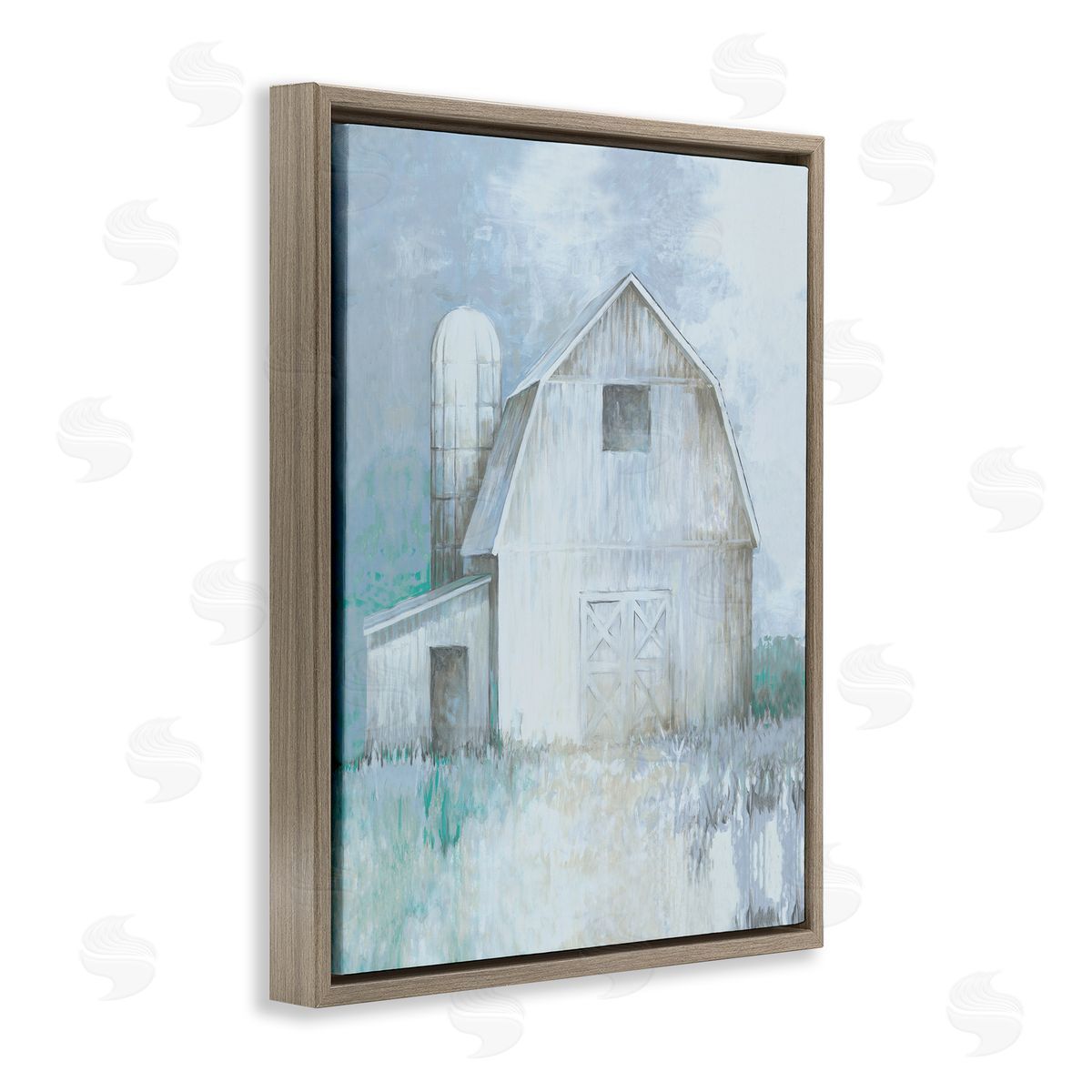 White Ladder Modern Country Barn Contemporary Pastel Brush Strokes Brown Floating Frame Canvas Wall Art Print