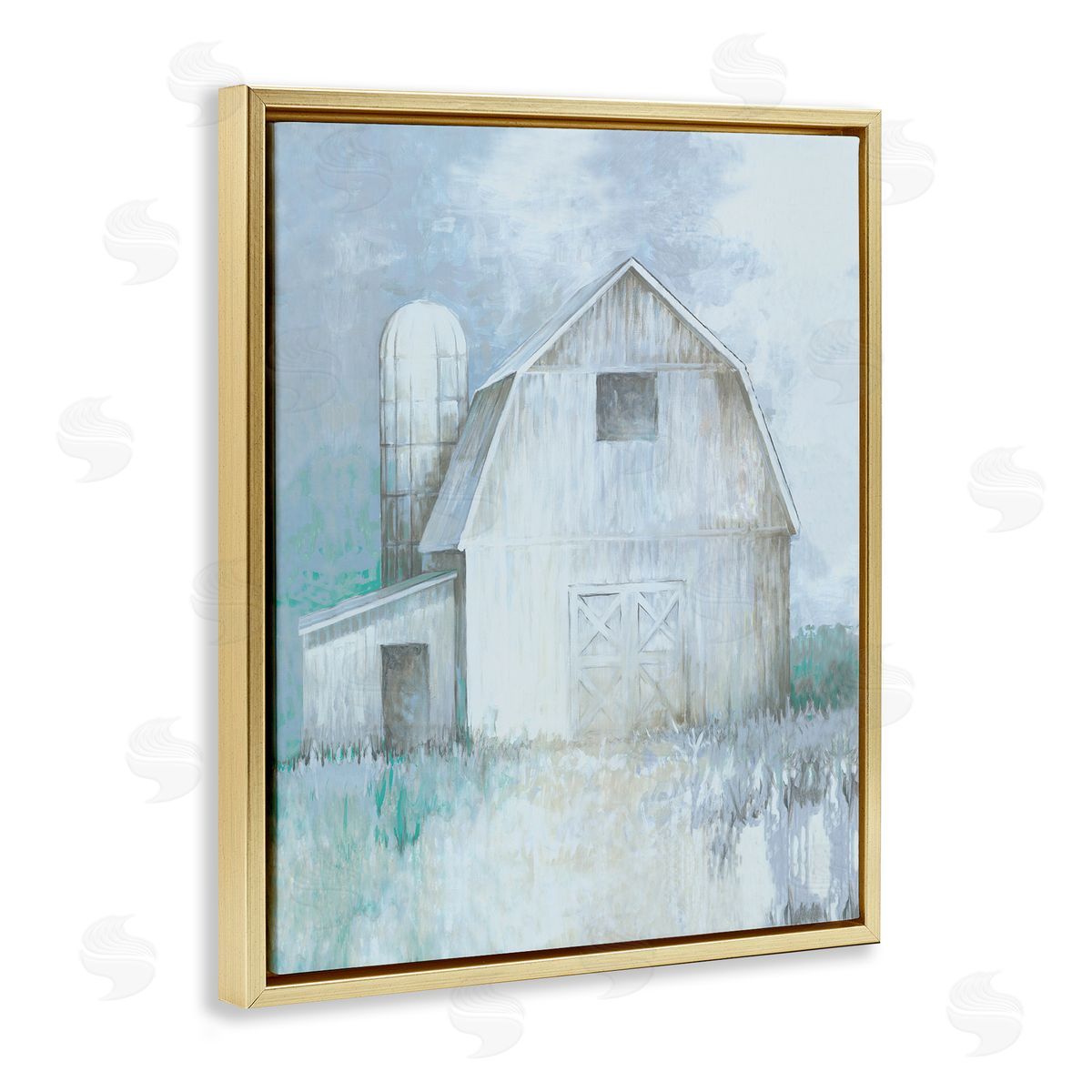 White Ladder Modern Country Barn Contemporary Pastel Brush Strokes Gold Floating Frame Canvas Wall Art Print