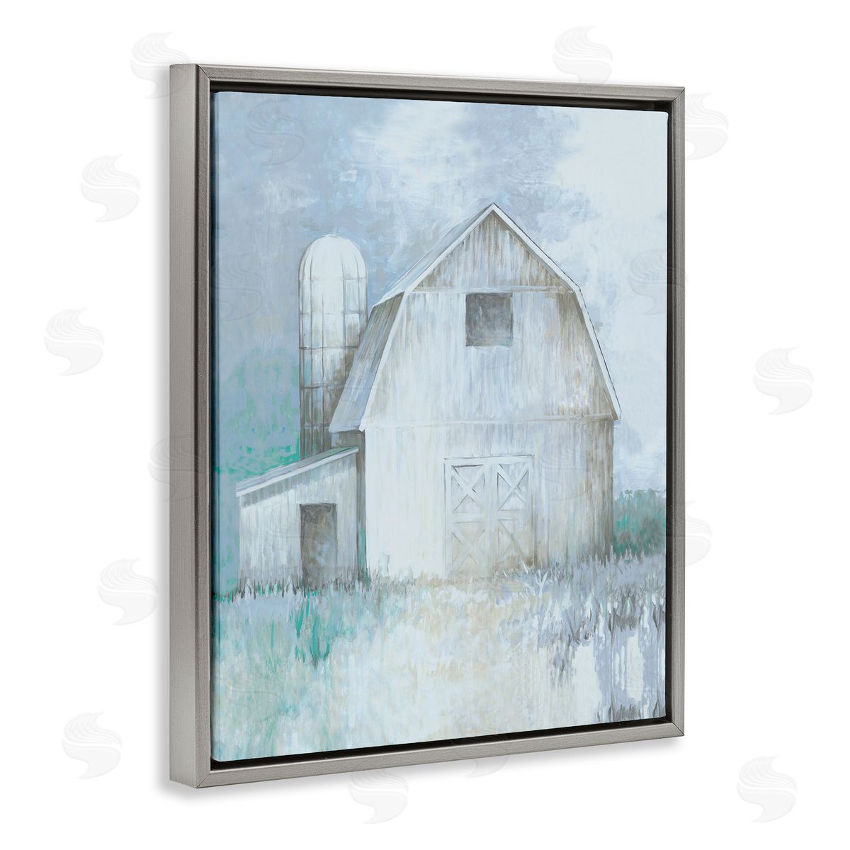 White Ladder Modern Country Barn Contemporary Pastel Brush Strokes Gray Floating Frame Canvas Wall Art Print