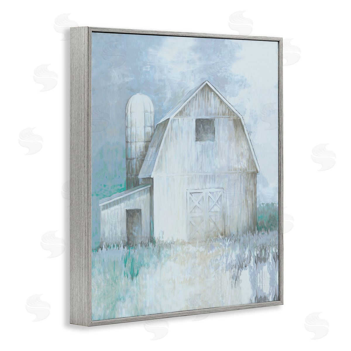 White Ladder Modern Country Barn Contemporary Pastel Brush Strokes Gray Framed Giclee Wall Art Print