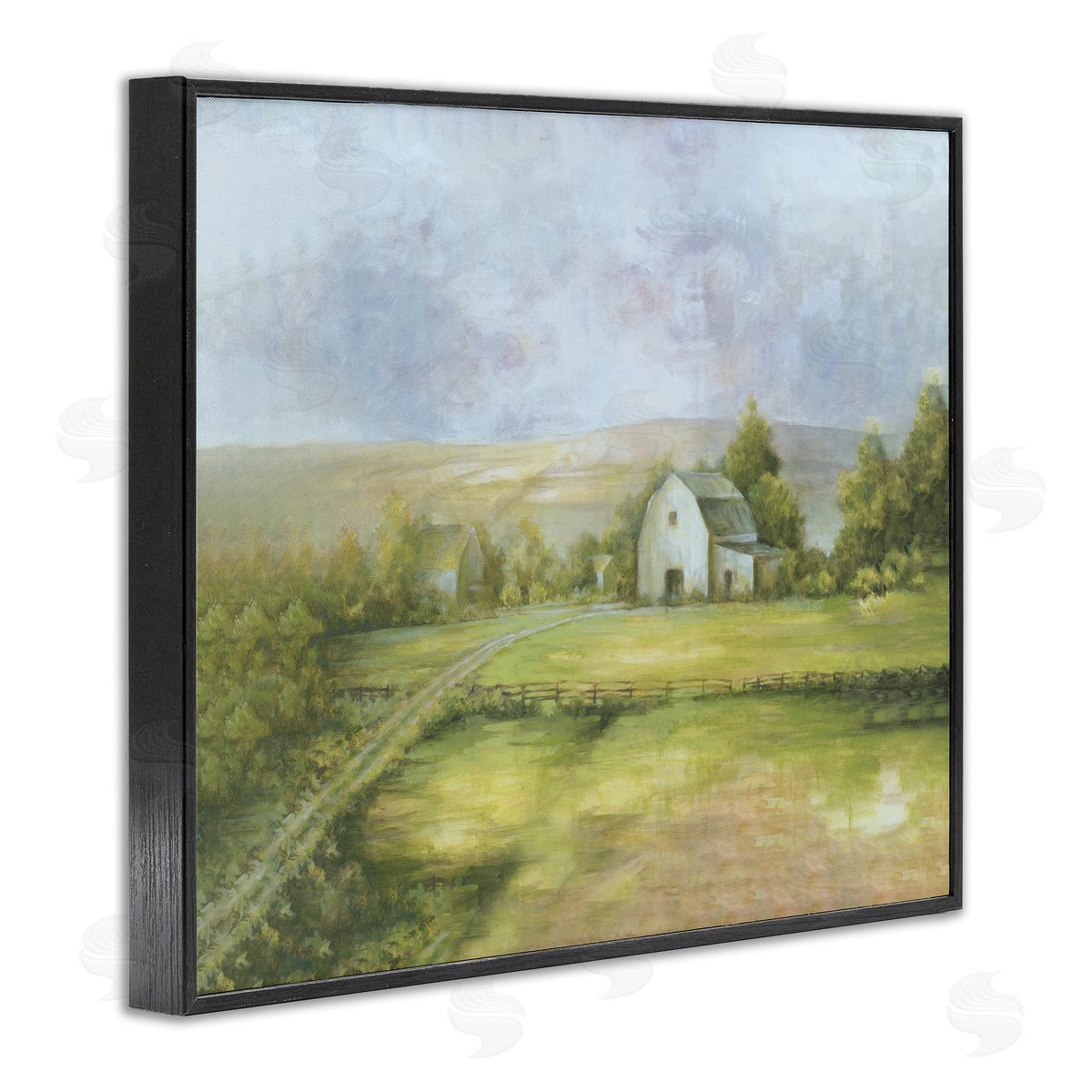White Ladder Distant White Barn Vast Rural Farmland Fields Black Framed Giclee Wall Art Print
